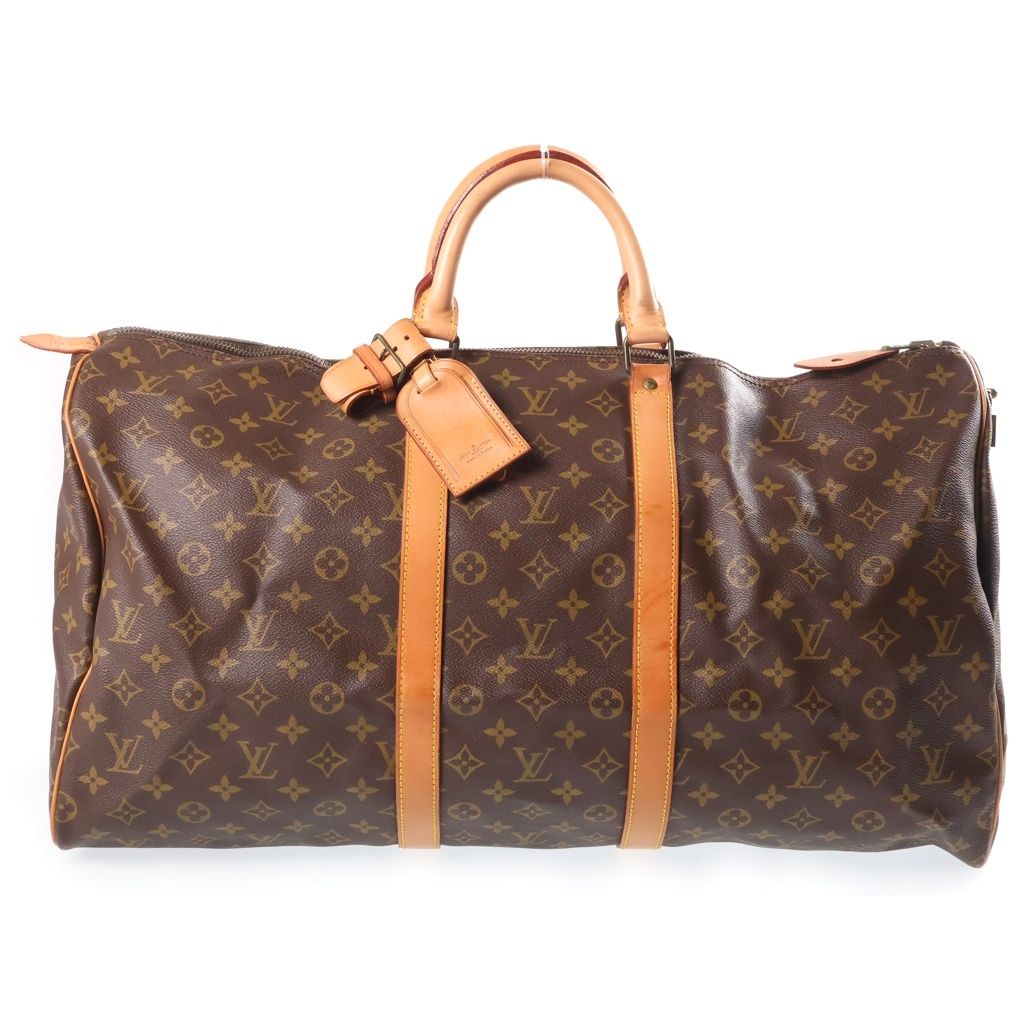 Louis Vuitton Monogram Keepall 55 Boston Bag Brown Leather