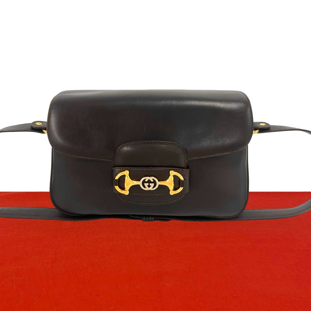 Gucci Vintage GG Logo Horsebit Leather Shoulder Bag Brown