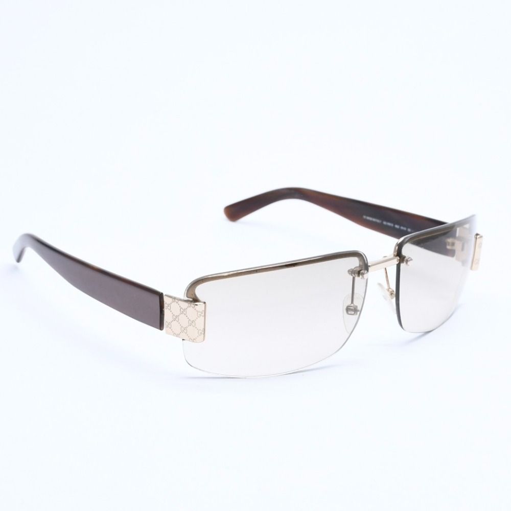 Gucci Half Rim Sunglasses S 61 GG Logo Brown Gold Eyewear — view 3