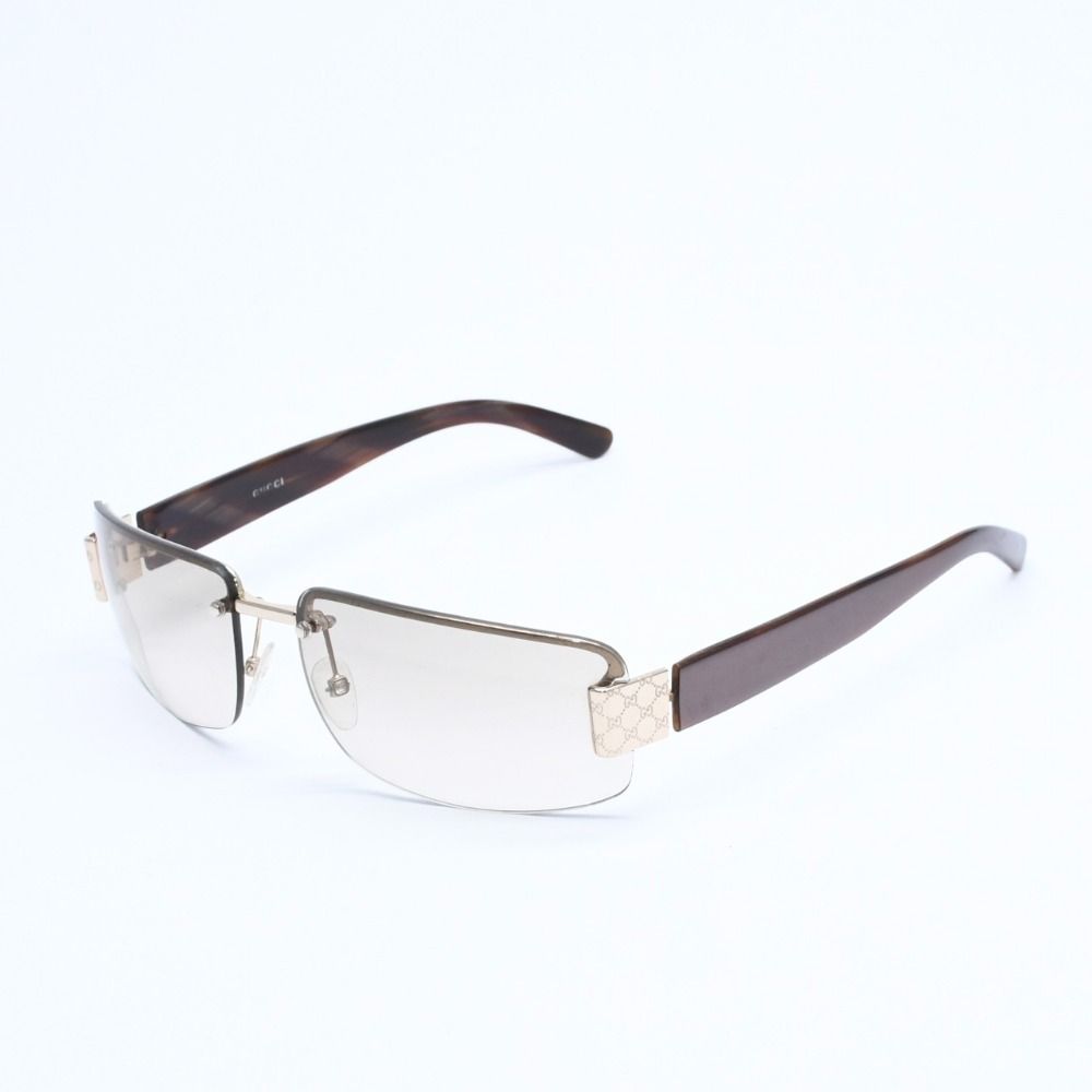 Gucci Half Rim Sunglasses S 61 GG Logo Brown Gold Eyewear — view 2