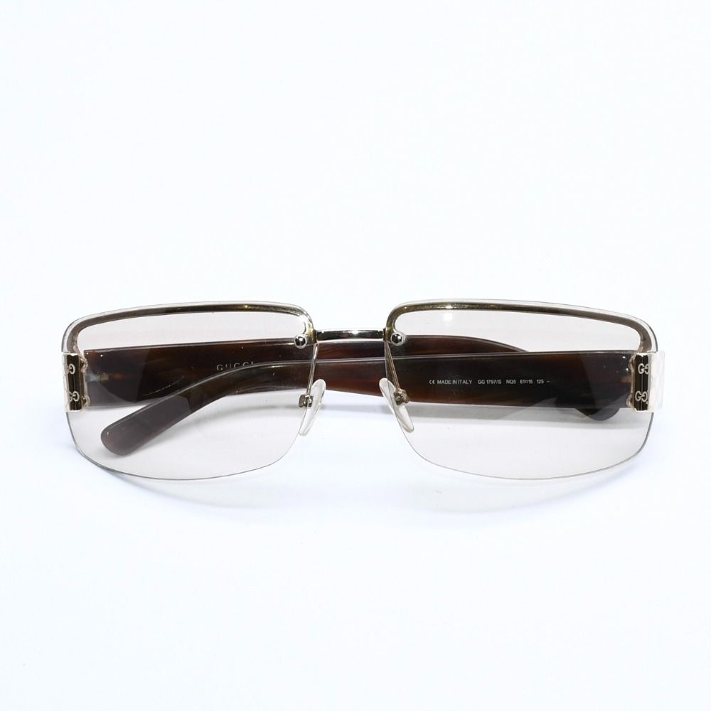 Gucci Half Rim Sunglasses S 61 GG Logo Brown Gold Eyewear