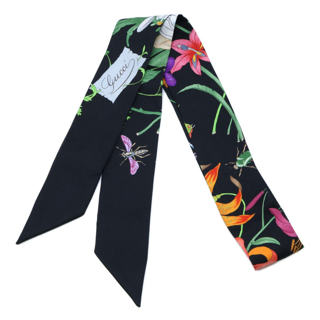 Gucci Flower Print Silk Twill Ribbon Scarf