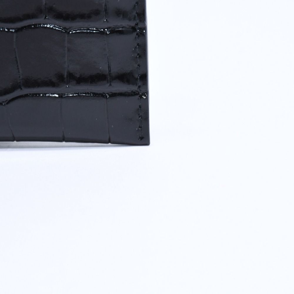 Chanel Card Case CC Logo Calfskin Crocodile Embossed Black Gold — view 6