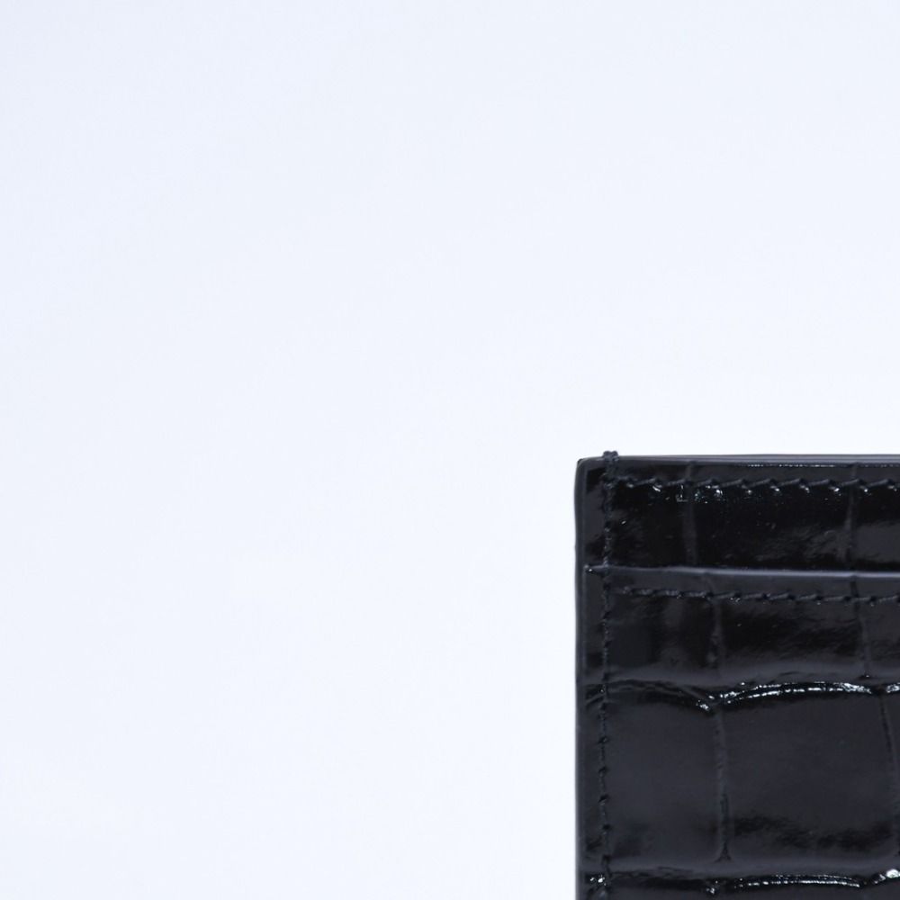 Chanel Card Case CC Logo Calfskin Crocodile Embossed Black Gold — view 7