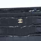 Chanel Card Case CC Logo Calfskin Crocodile Embossed Black Gold — view 4