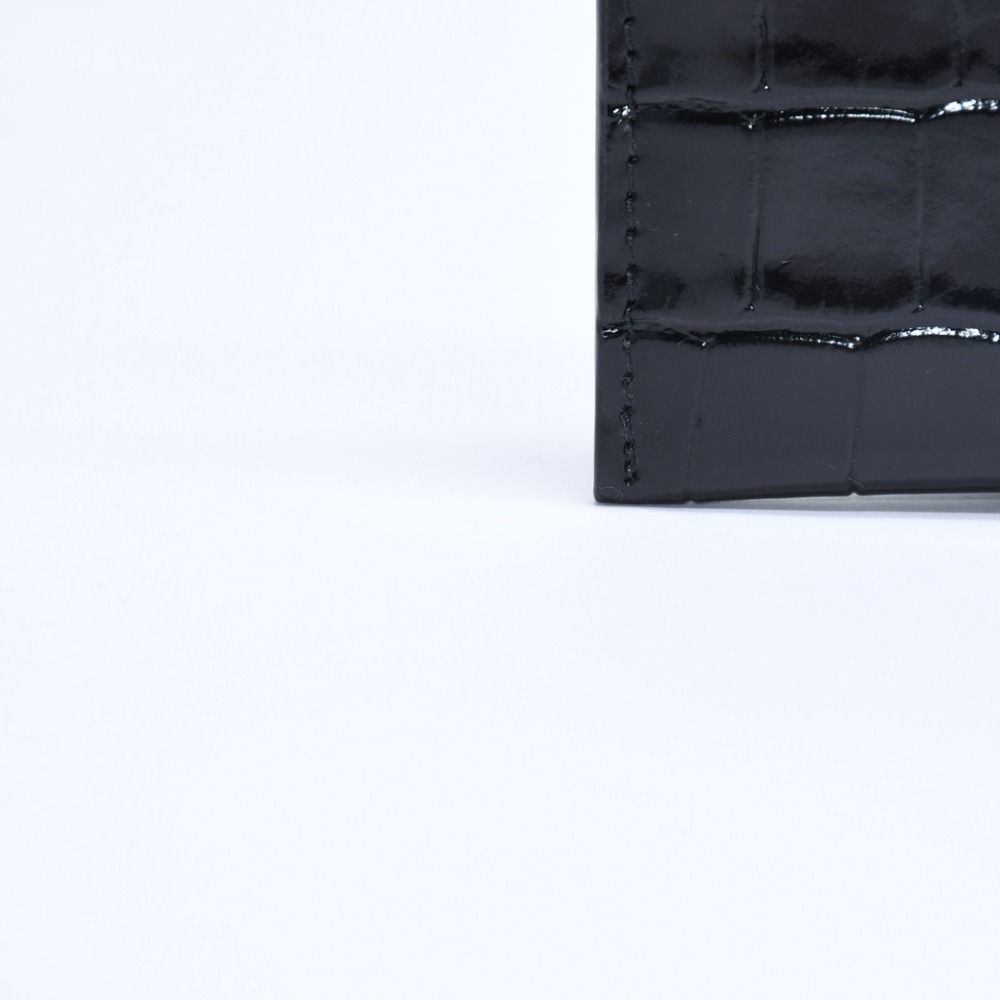 Chanel Card Case CC Logo Calfskin Crocodile Embossed Black Gold — view 8