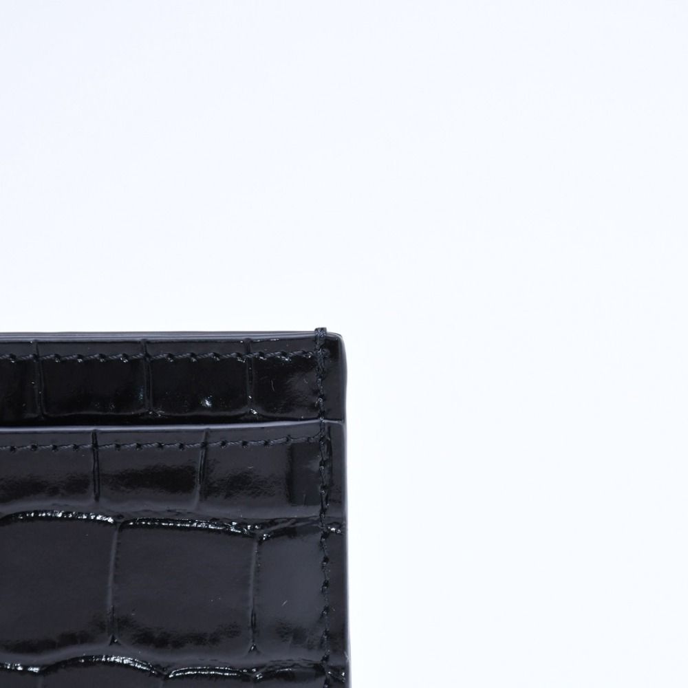 Chanel Card Case CC Logo Calfskin Crocodile Embossed Black Gold — view 5