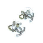 Chanel CC Logo Rhinestone Ribbon Earrings Silver Gold — view 2
