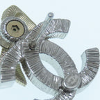 Chanel CC Logo Rhinestone Ribbon Earrings Silver Gold — view 4