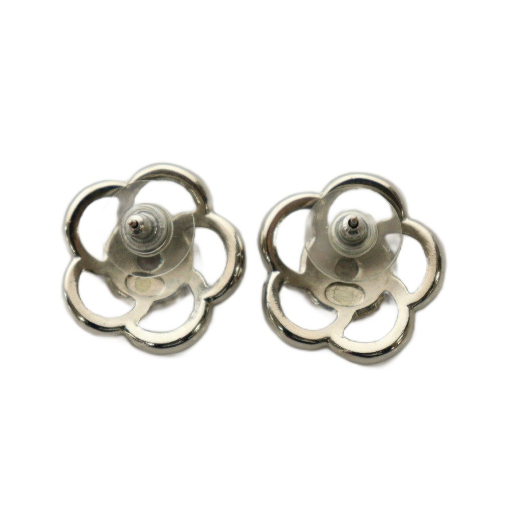 Chanel 17S CC Logo Camellia Motif Rhinestone Earrings Silver Colored — view 5