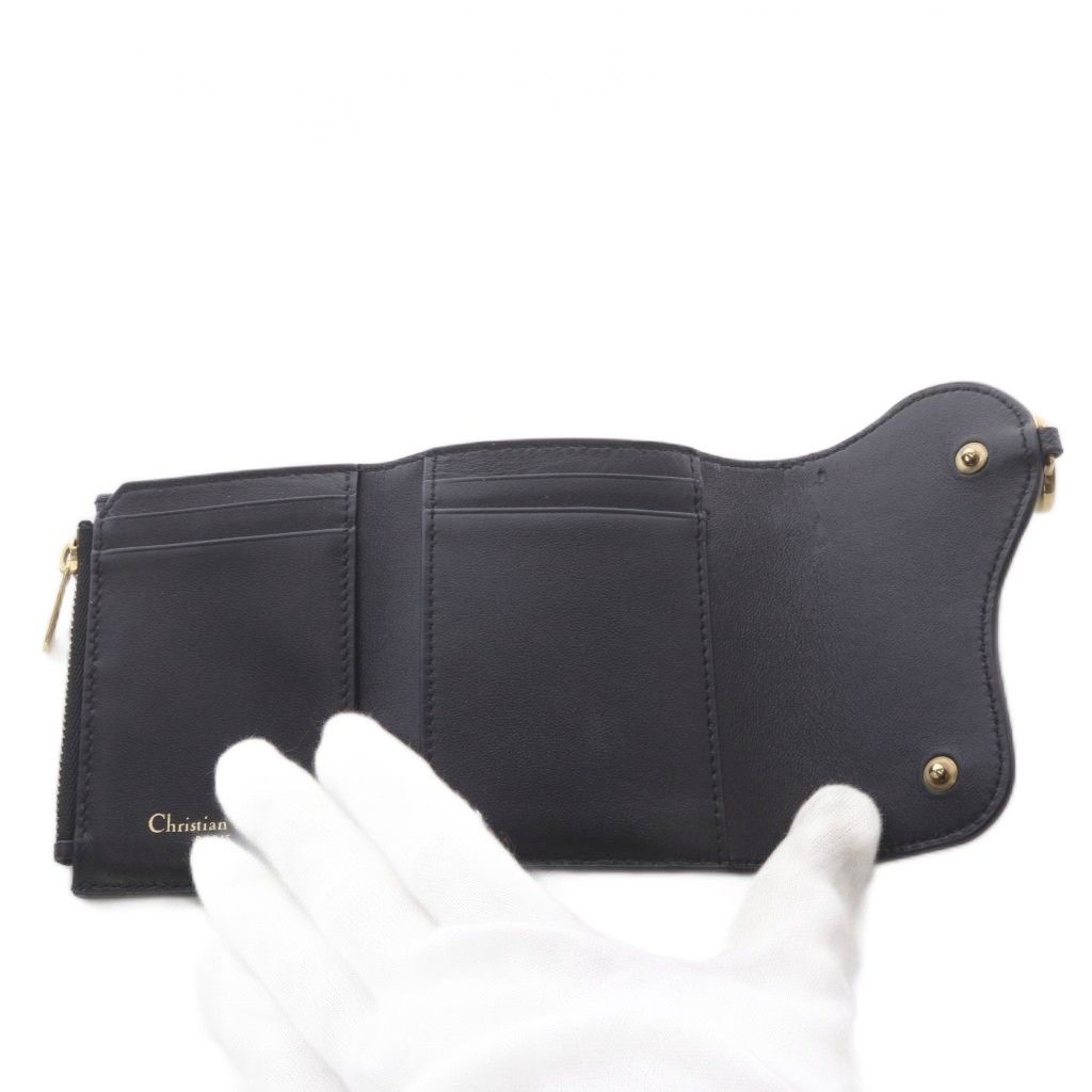 Dior Saddle Lotus Wallet Trifold Goatskin Black — view 5