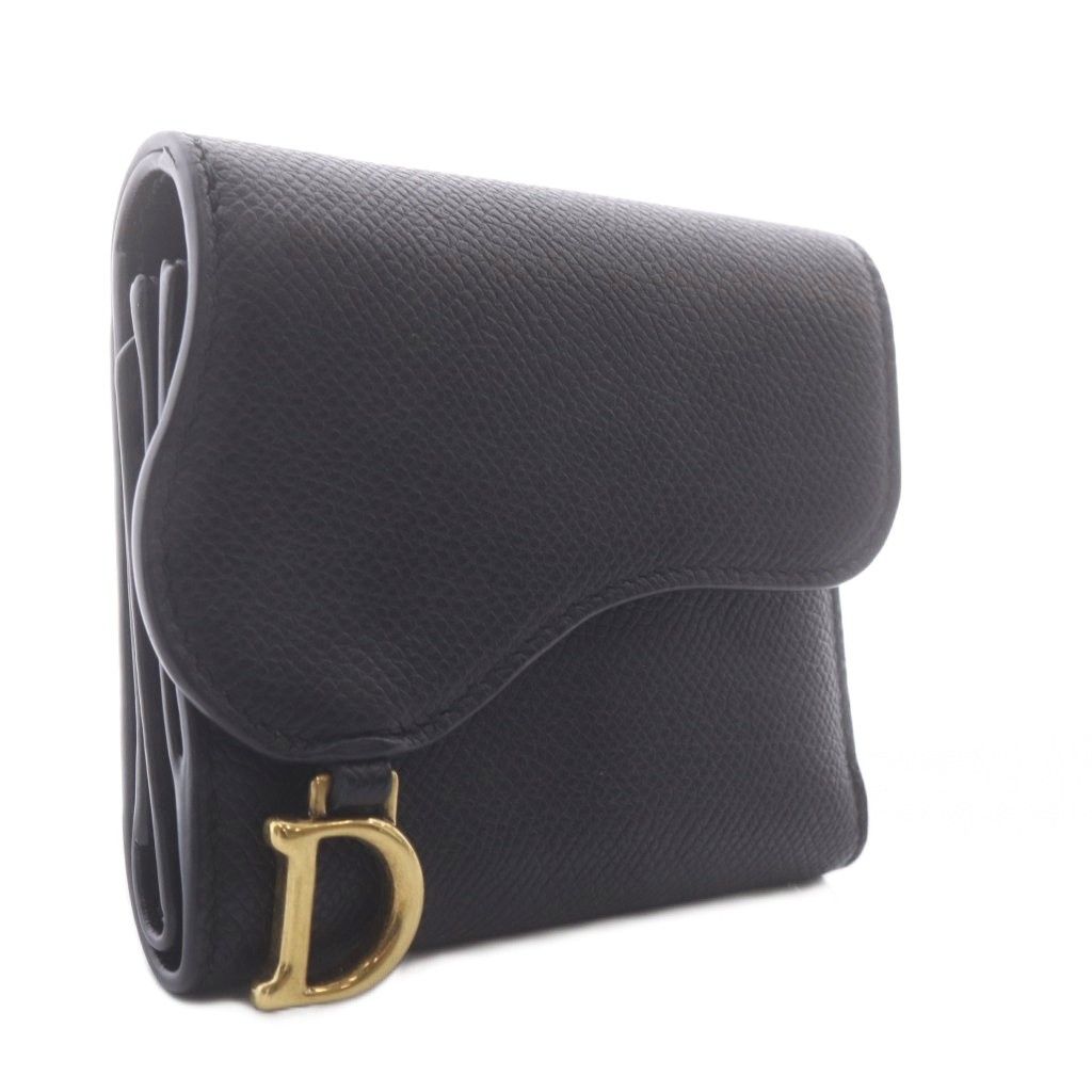 Dior Saddle Lotus Wallet Trifold Goatskin Black — view 4