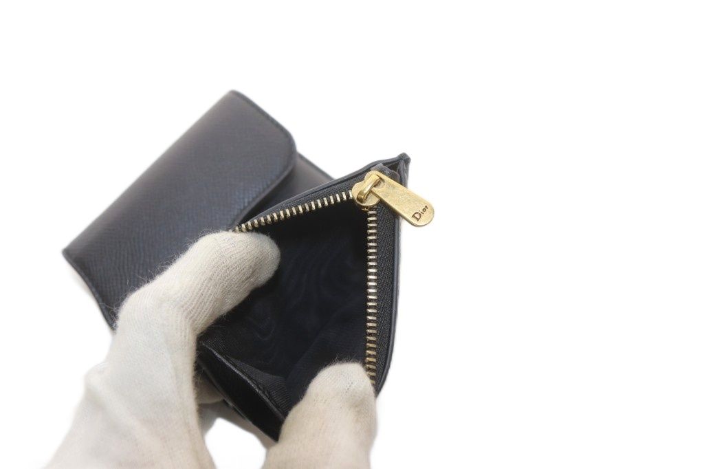 Dior Saddle Lotus Wallet Trifold Goatskin Black — view 7