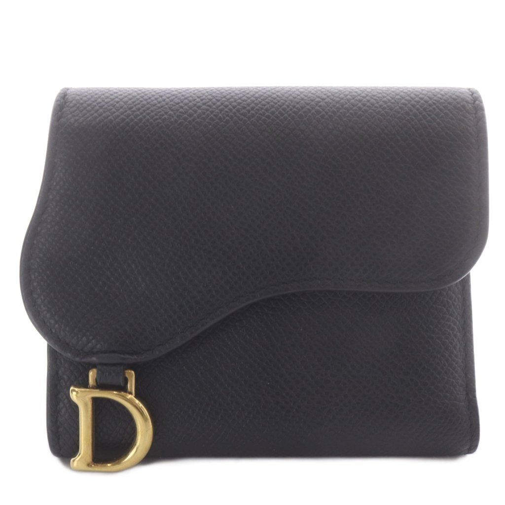Dior Saddle Lotus Wallet Trifold Goatskin Black