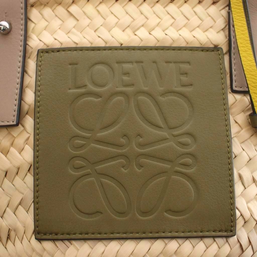 Loewe Anagram Basket Bag Handbag Palm Leaf Braid Calfskin Beige Greige Khaki — view 8