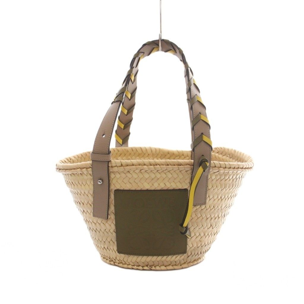 Loewe Anagram Basket Bag Handbag Palm Leaf Braid Calfskin Beige Greige Khaki
