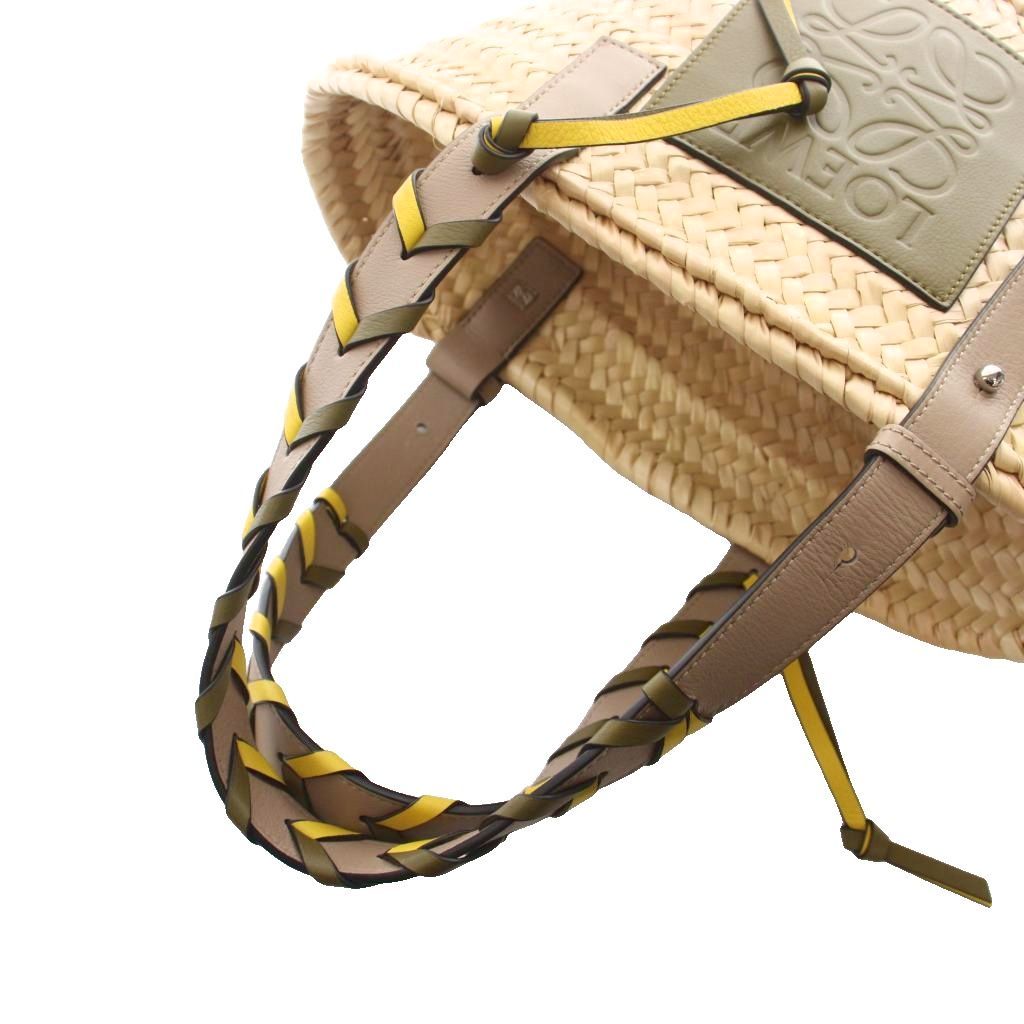 Loewe Anagram Basket Bag Handbag Palm Leaf Braid Calfskin Beige Greige Khaki — view 5