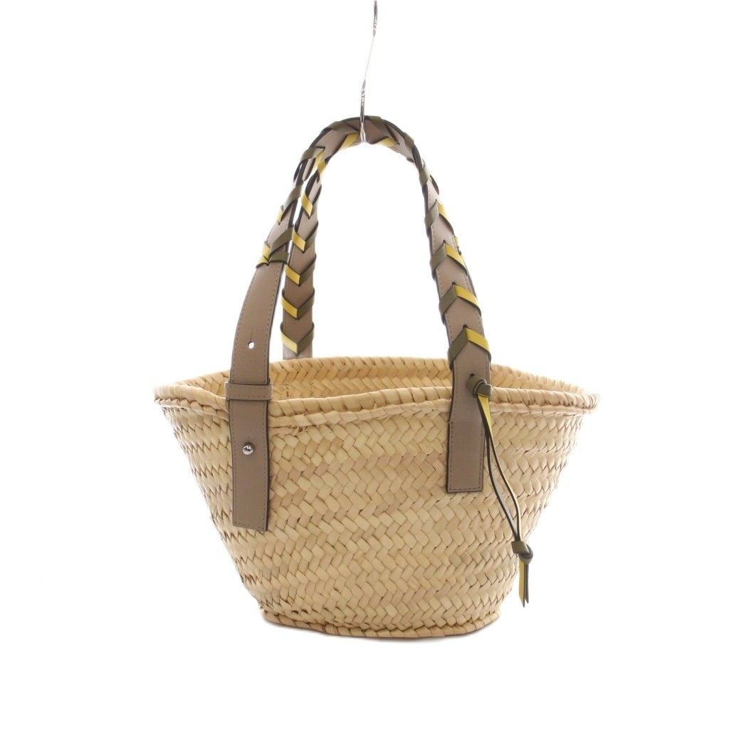 Loewe Anagram Basket Bag Handbag Palm Leaf Braid Calfskin Beige Greige Khaki — view 2