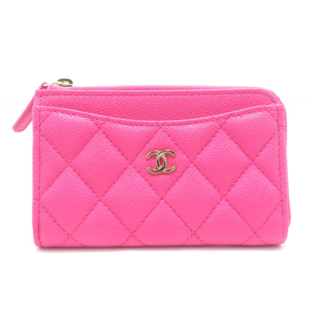 Chanel Quilted Fragment Case Fuchsia Pink Caviar Leather Card