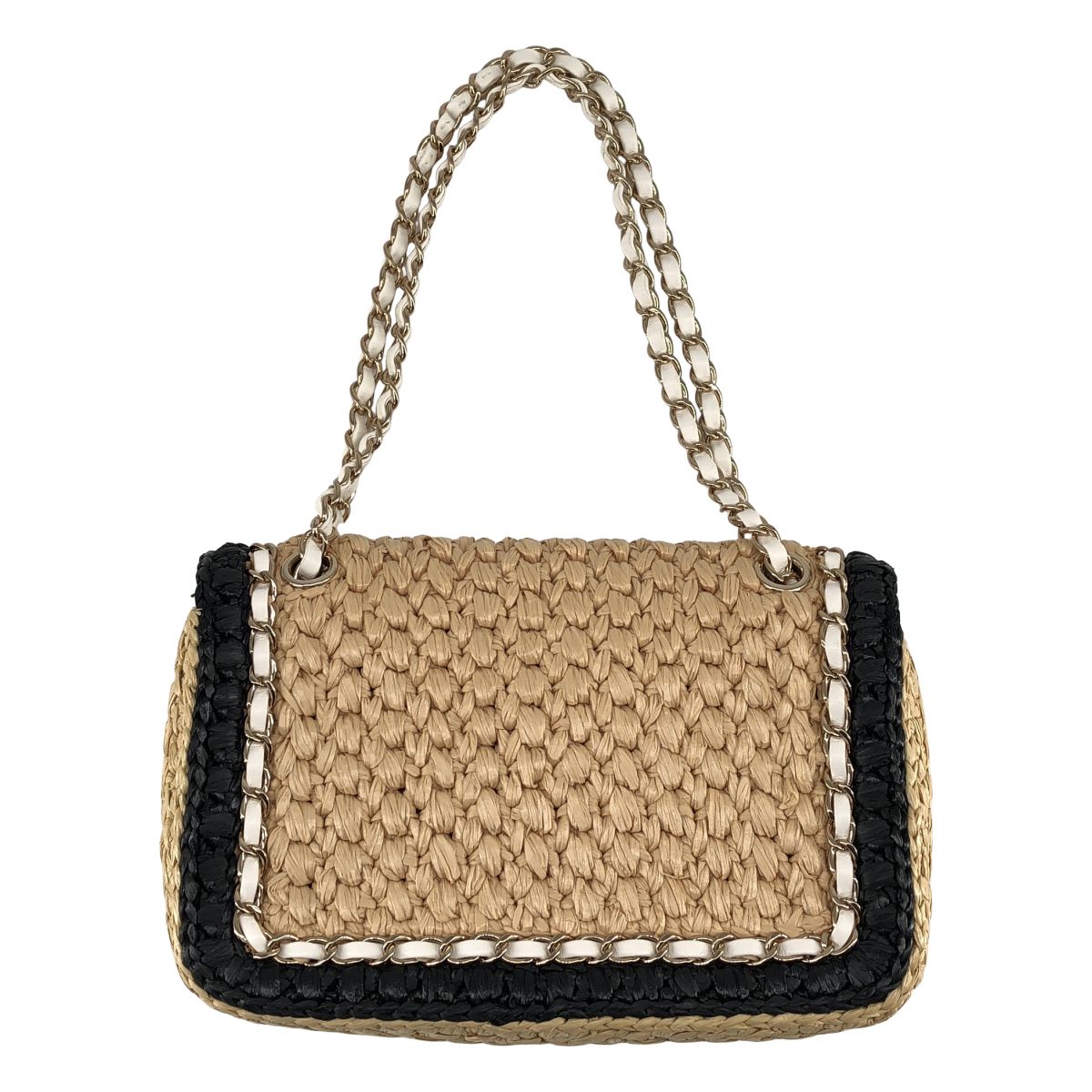 Chanel Raffia Single Handbag Beige Black — view 2