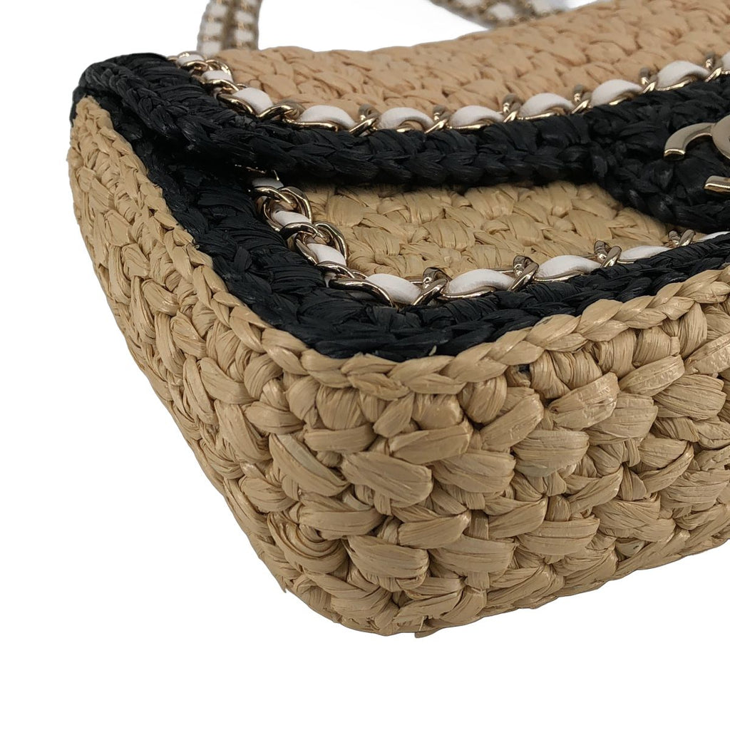 Chanel Raffia Single Handbag Beige Black — view 6