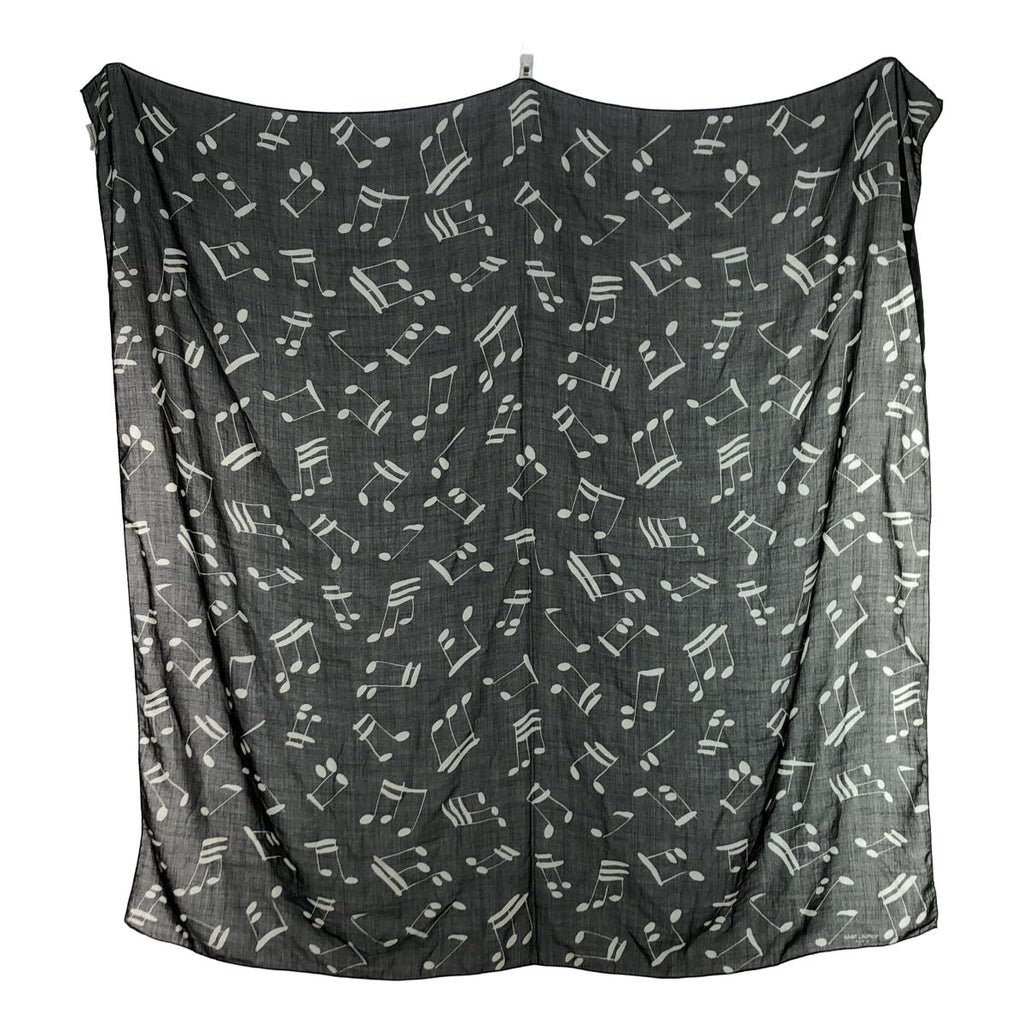 Saint Laurent Paris Musical Note Pattern Shawl Black Scarf