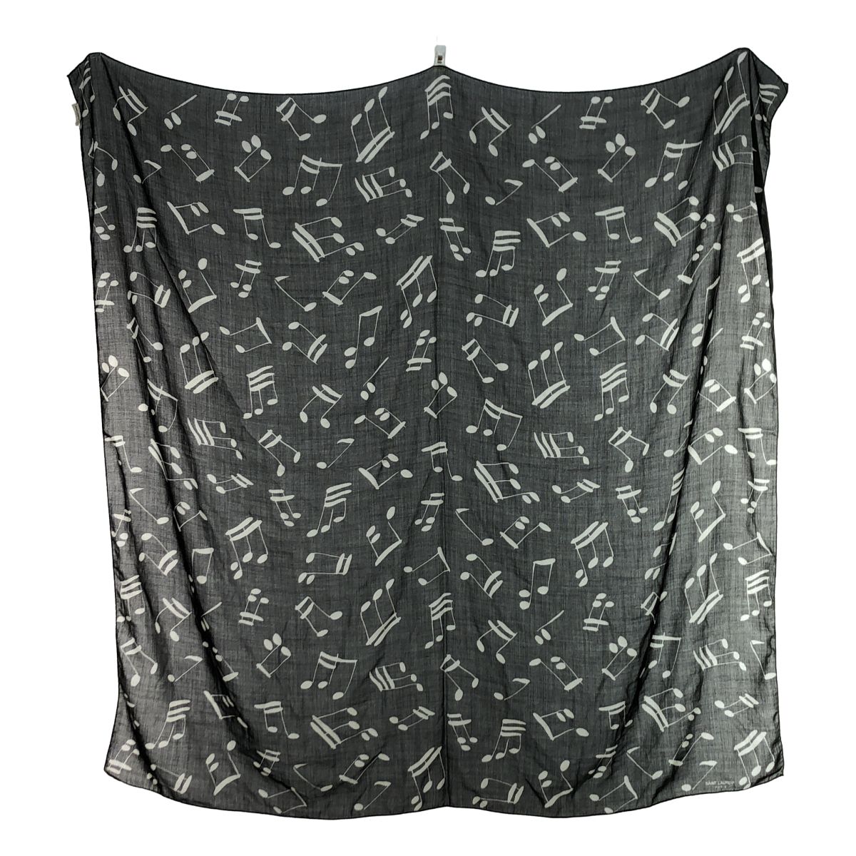 Saint Laurent Paris Musical Note Pattern Shawl Black Scarf