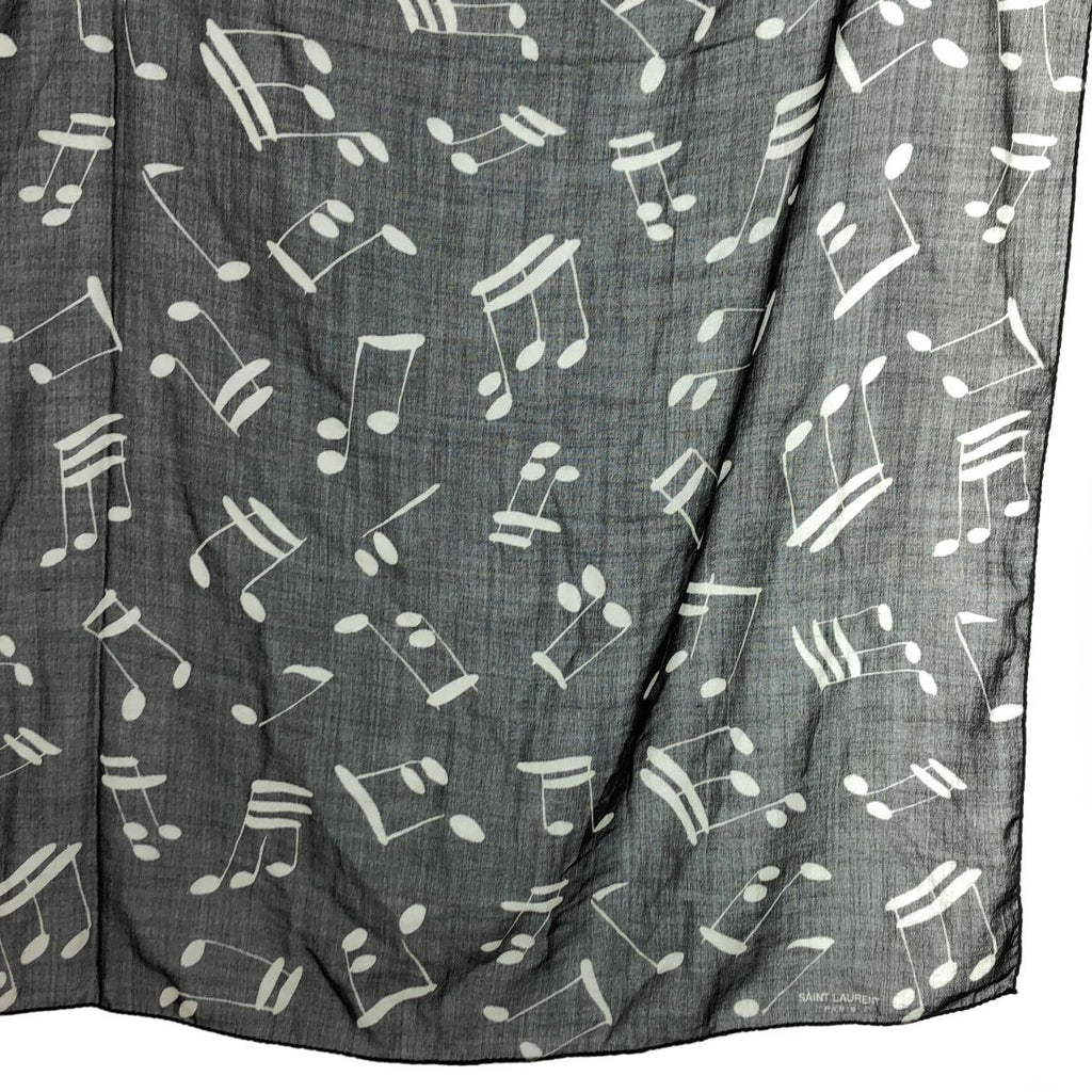 Saint Laurent Paris Musical Note Pattern Shawl Black Scarf — view 3