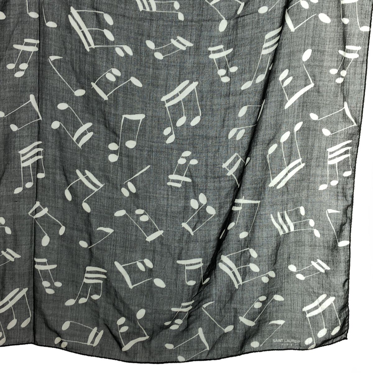 Saint Laurent Paris Musical Note Pattern Shawl Black Scarf — view 3