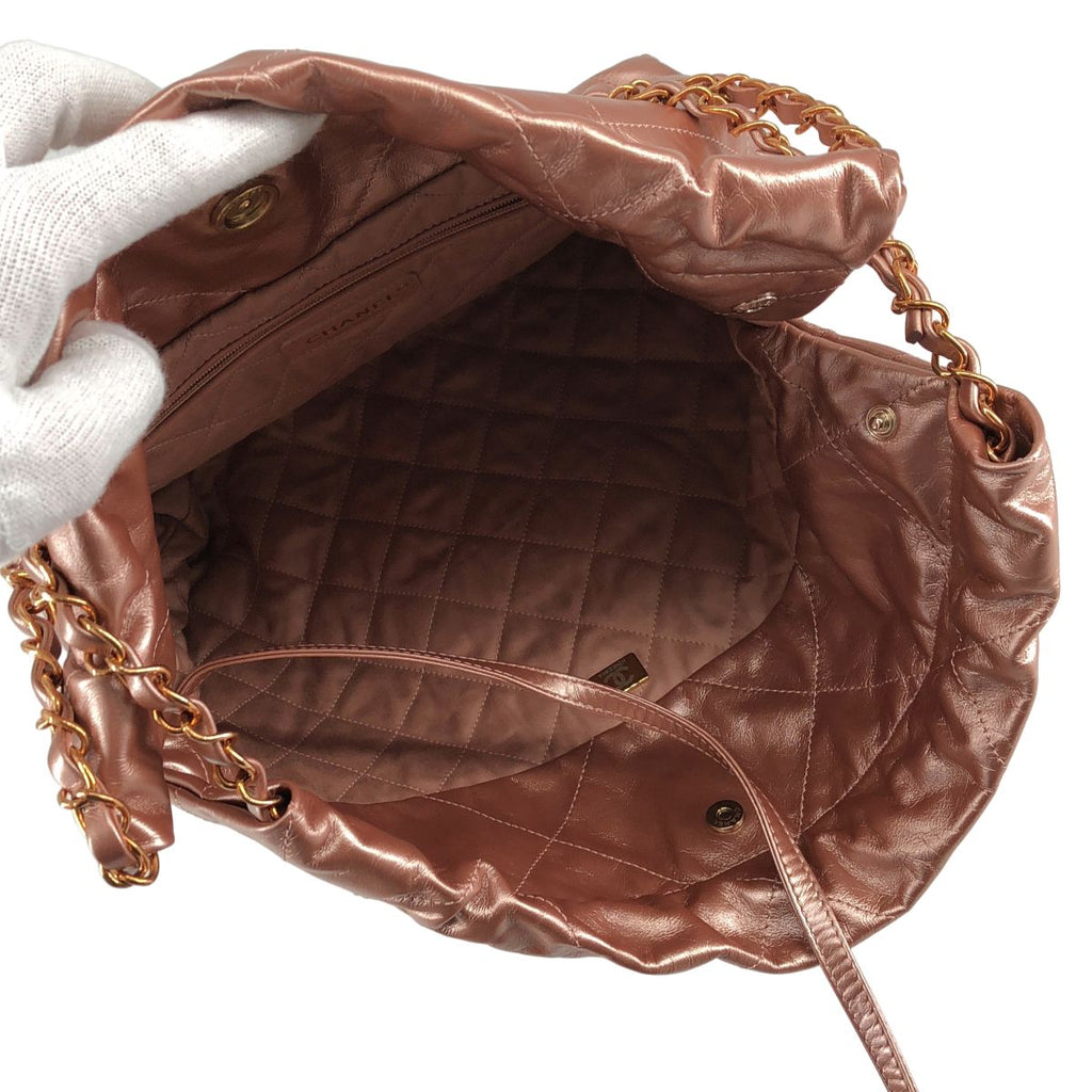 Chanel 22 Leather Chain Shoulder Bag Metallic Pink — view 3