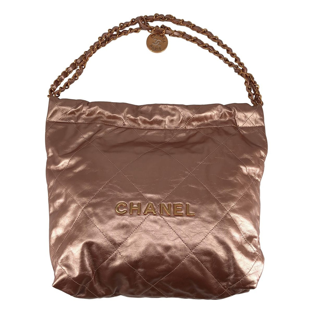 Chanel 22 Leather Chain Shoulder Bag Metallic Pink