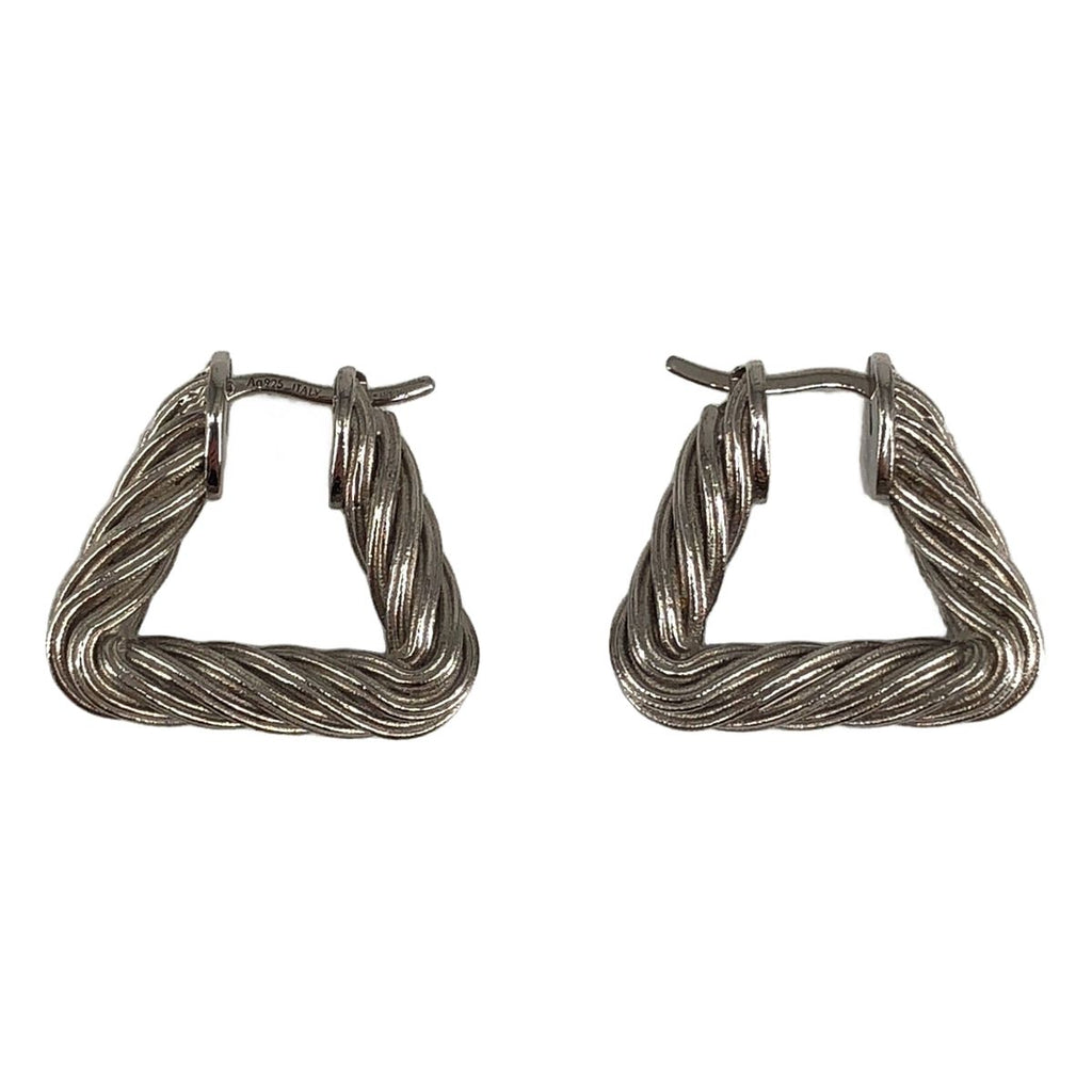 Bottega Veneta Cord Triangle Twist Hoop Earrings Silver