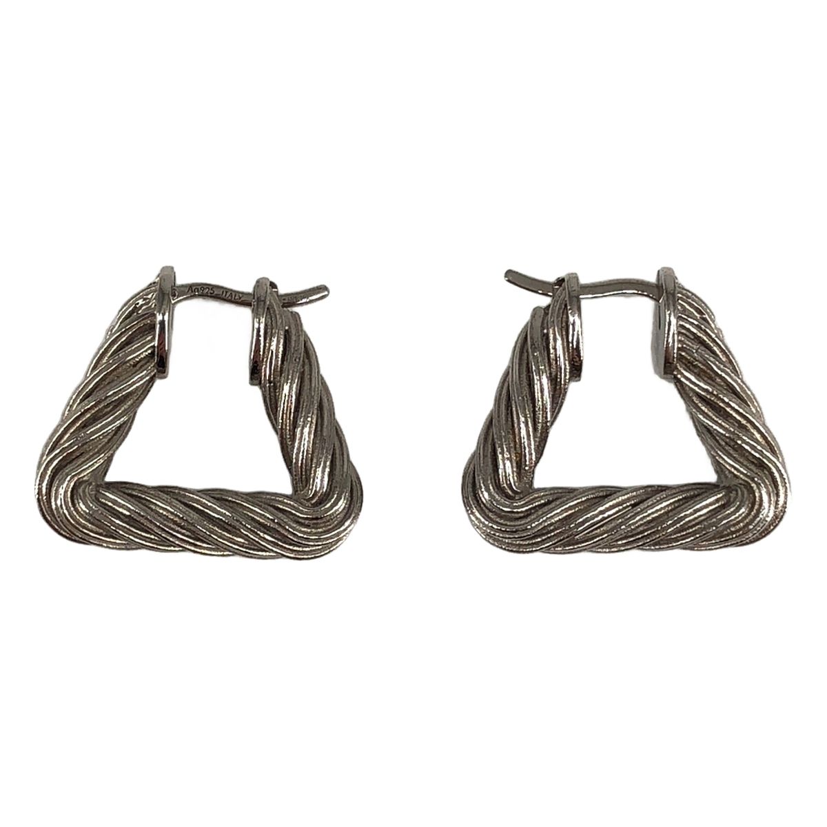 Bottega Veneta Cord Triangle Twist Hoop Earrings Silver