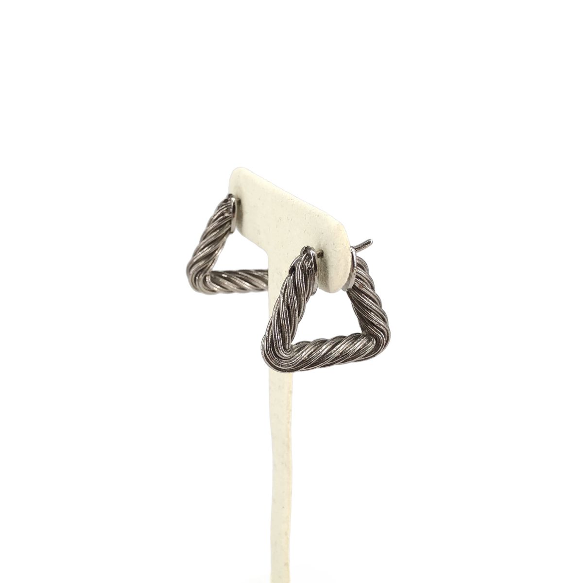 Bottega Veneta Cord Triangle Twist Hoop Earrings Silver — view 4