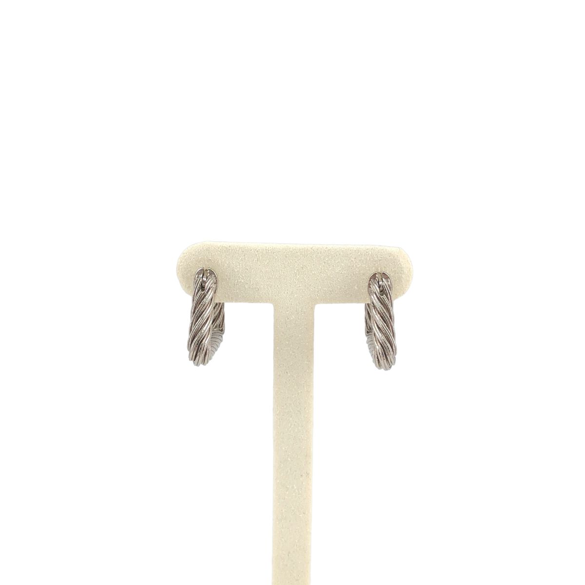 Bottega Veneta Cord Triangle Twist Hoop Earrings Silver — view 3