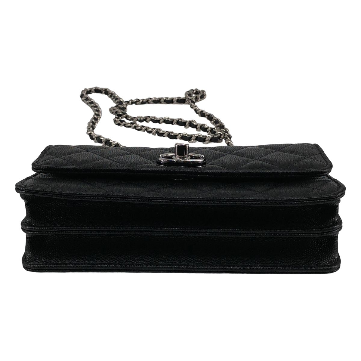 Chanel Metal Handle Caviar Leather Shoulder Bag Black — view 7