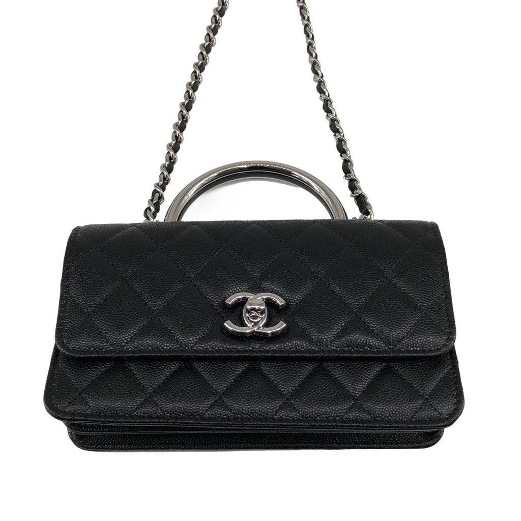 Chanel Metal Handle Caviar Leather Shoulder Bag Black — view 3
