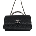 Chanel Metal Handle Caviar Leather Shoulder Bag Black — view 3