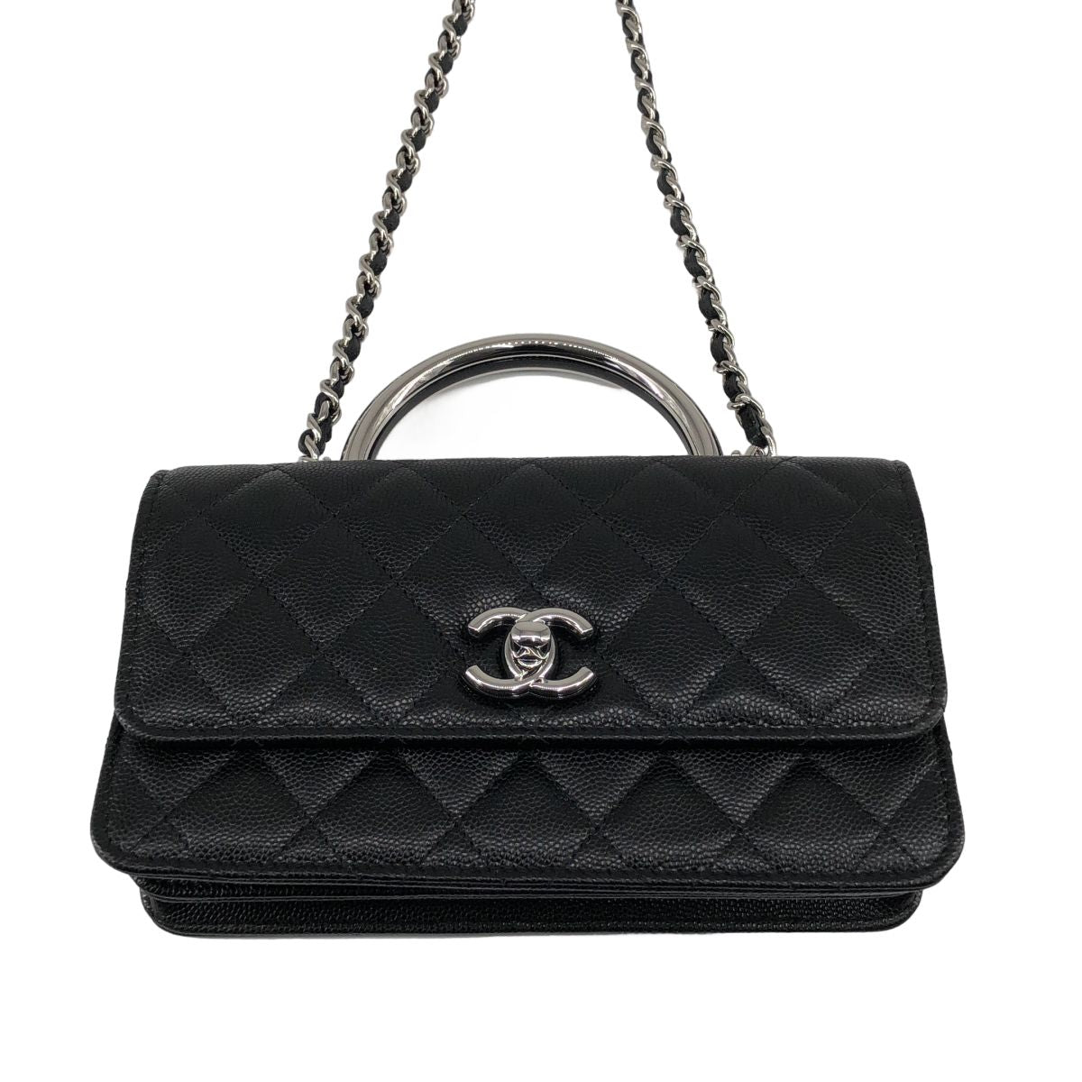 Chanel Metal Handle Caviar Leather Shoulder Bag Black — view 3