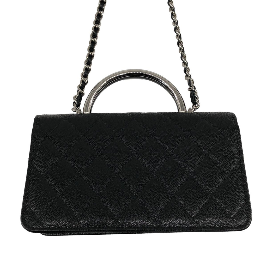 Chanel Metal Handle Caviar Leather Shoulder Bag Black — view 4