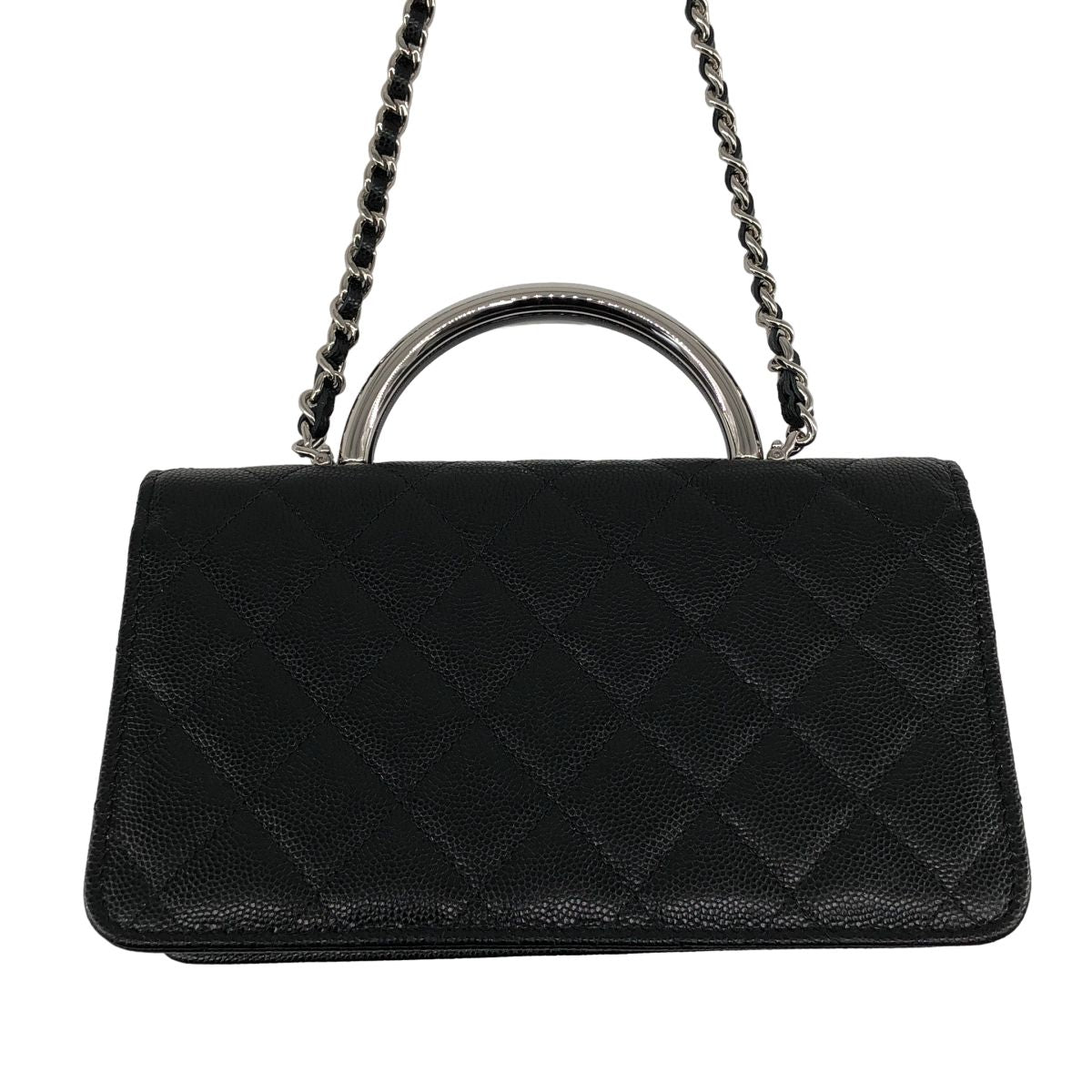Chanel Metal Handle Caviar Leather Shoulder Bag Black — view 4