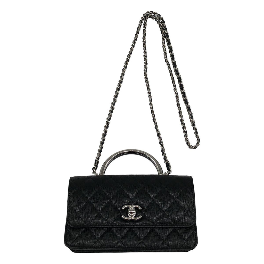 Chanel Metal Handle Caviar Leather Shoulder Bag Black
