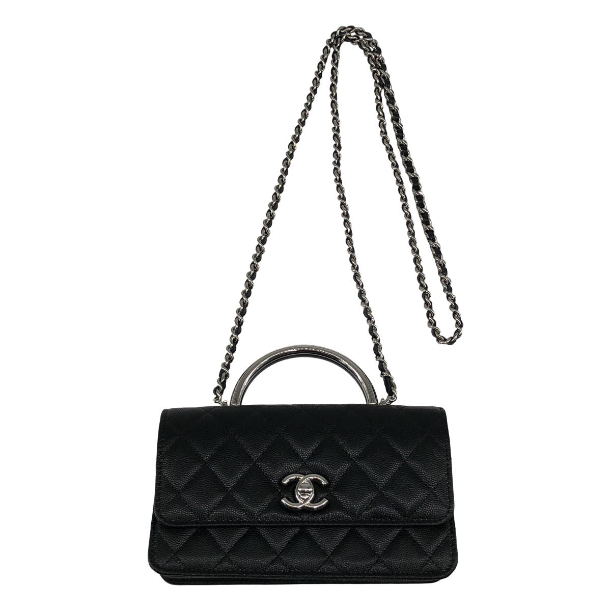 Chanel Metal Handle Caviar Leather Shoulder Bag Black
