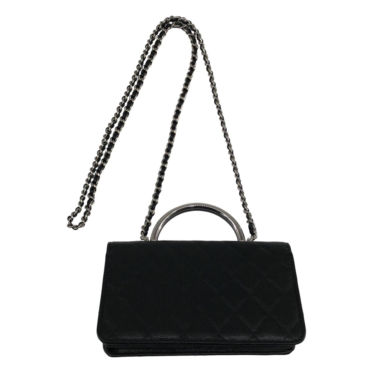 Chanel Metal Handle Caviar Leather Shoulder Bag Black — view 2