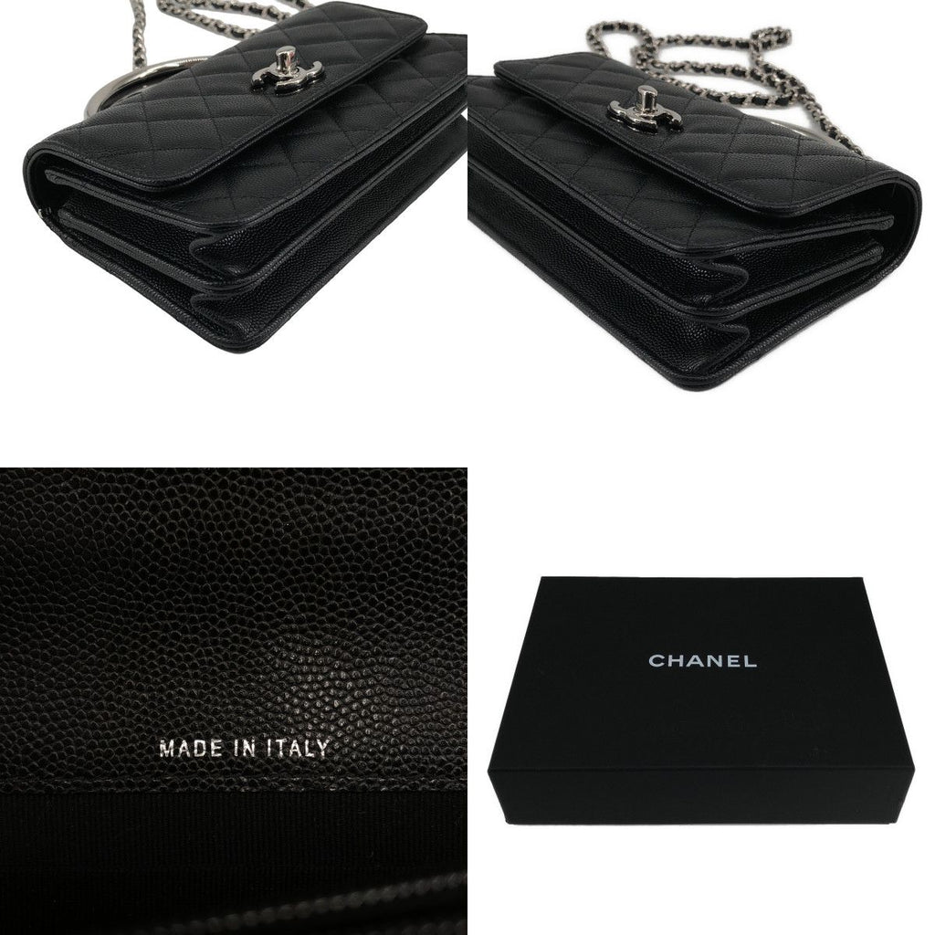 Chanel Metal Handle Caviar Leather Shoulder Bag Black — view 8