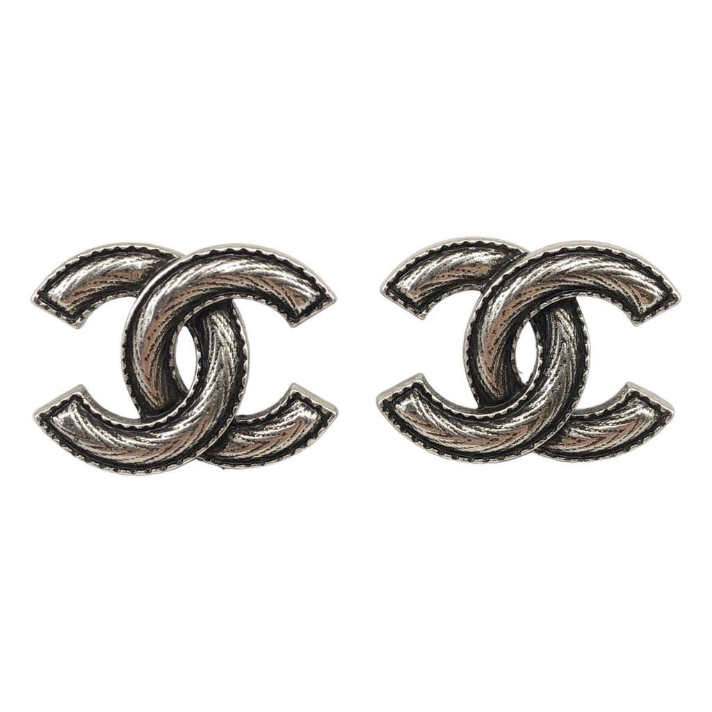 Chanel Metallic CC Logo Earrings Silver