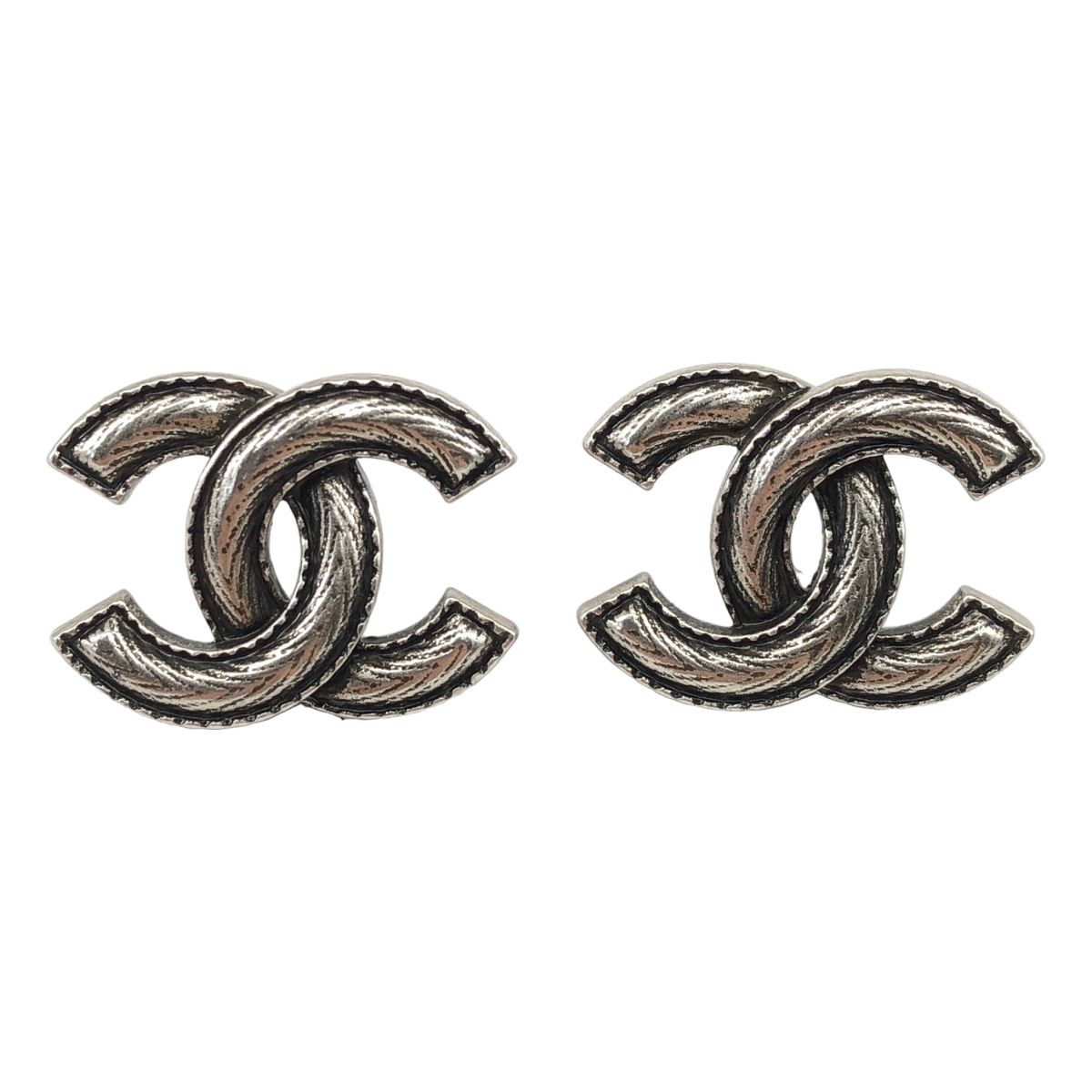 Chanel Metallic CC Logo Earrings Silver