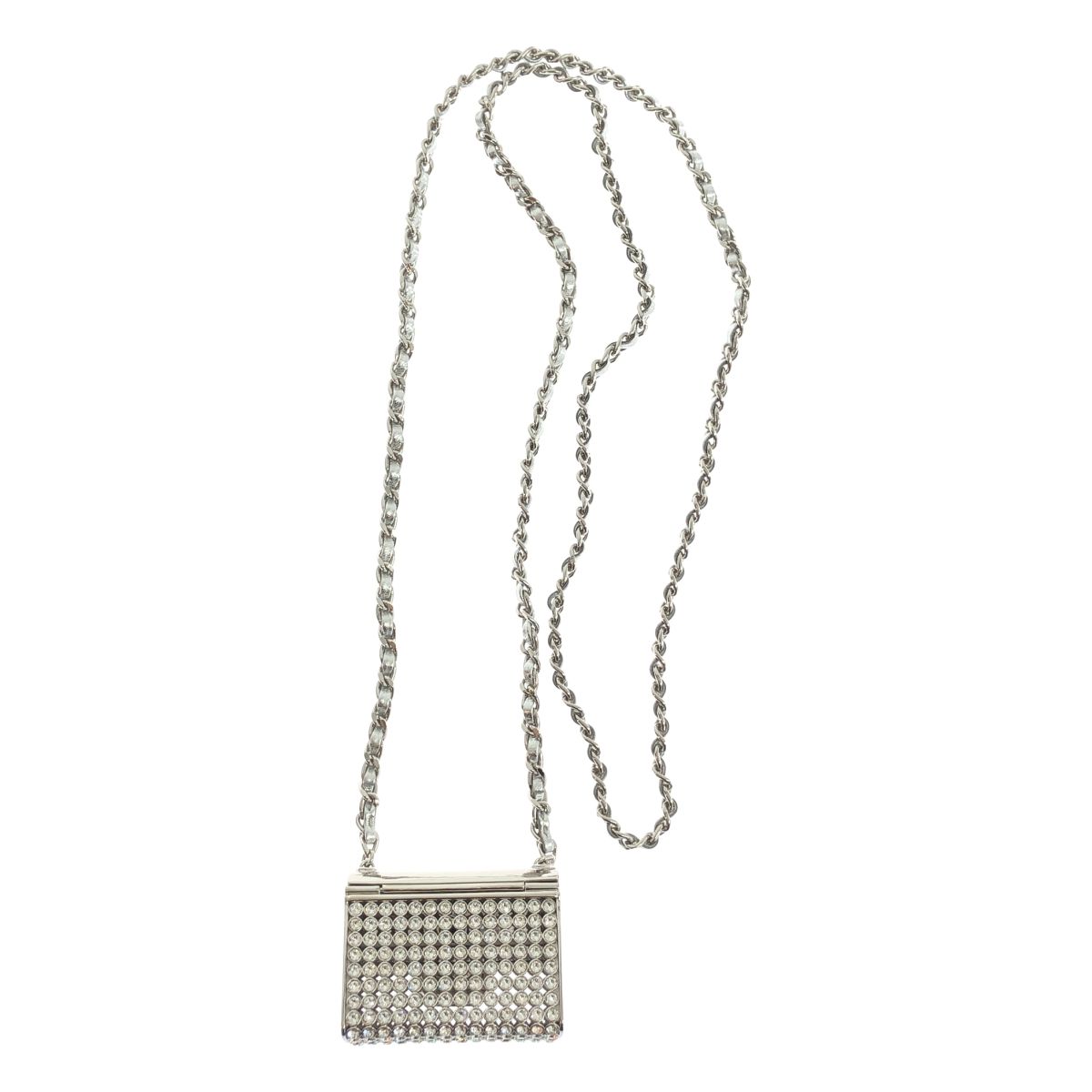 Chanel CC Logo Quilted Bag Necklace Silver — view 3