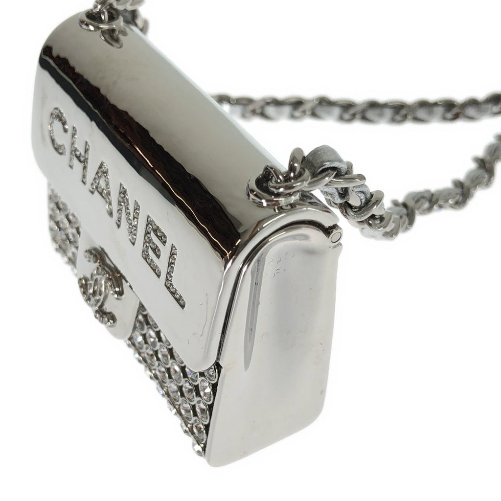 Chanel CC Logo Quilted Bag Necklace Silver — view 8