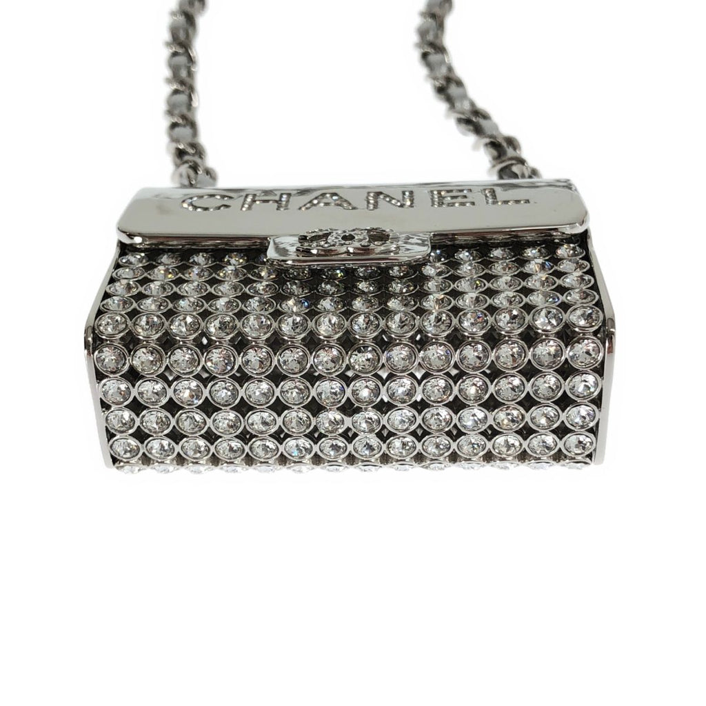 Chanel CC Logo Quilted Bag Necklace Silver — view 6
